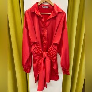 Nonchalant Red Draped Tie Front Cocktail Dress